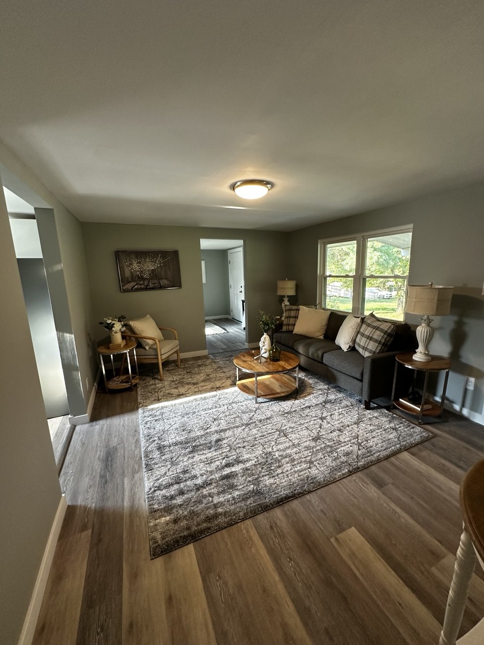 Finished LVP flooring installation in a Charlotte area living room